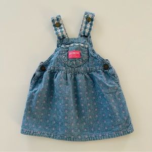 Oshkosh Vintage 2T Toddler Girl Blue Pink Floral Jumper Dress Tulip Bow USA Made
